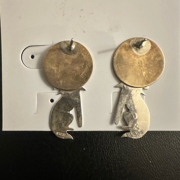 Vintage Sterling Wolf/Moon Earrings - Picture 4 of 5